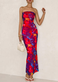 Printed Tube  Strapless Bodycon Sleeveless Maxi Dress