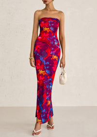 Printed Tube  Strapless Bodycon Sleeveless Maxi Dress