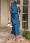 PRETTYGARDEN Women's Summer Satin Dress Elegant Sleeveless Mock Neck Cocktail Party Maxi Dresses