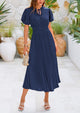Swiss Dot Pleated A Line Casual Flowy Party Midi Dress