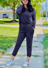 Black Two Pieces Oversized Fall Tracksuit