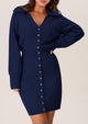 Long Sleeve V Neck Button Down Knit Pullover Sweater Dresses
