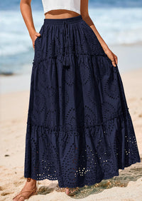 Bohemian Casual Lace Embroidered Eyelets A-Line Beach Long Dress