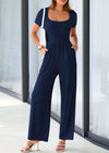 PRETTYGARDEN Casual Short Sleeve Square Neck Wide Leg Jumpsuit Rompers