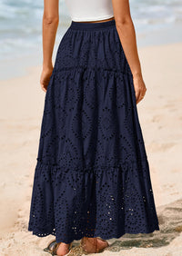 Bohemian Casual Lace Embroidered Eyelets A-Line Beach Long Dress