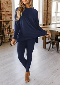 Casual Long Sleeve Tunic Tops Legging Pants Two Piece Sets