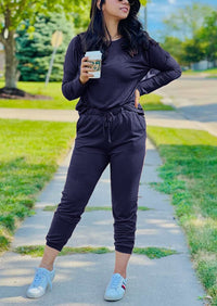 Black Two Pieces Oversized Fall Tracksuit