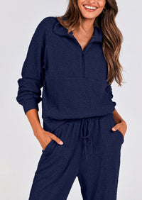 Two piece long sleeved half zip pullover sweatshirt, sports pants, casual set