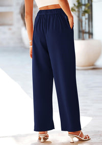 Casual Wide Leg High Elastic Waisted Long Work Pants