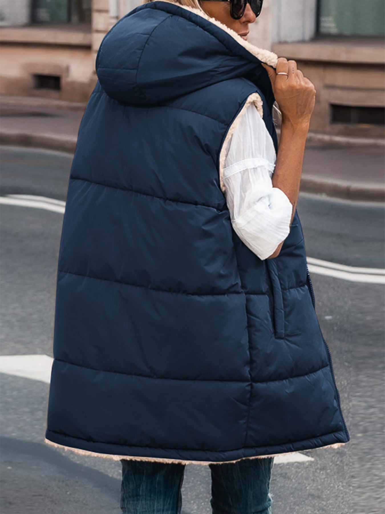 PRETTYGARDEN Womens Fall Reversible Vests Sleeveless Fleece Jacket Zip Up Hoodie Pockets Long Warm Winter Coat Outerwear