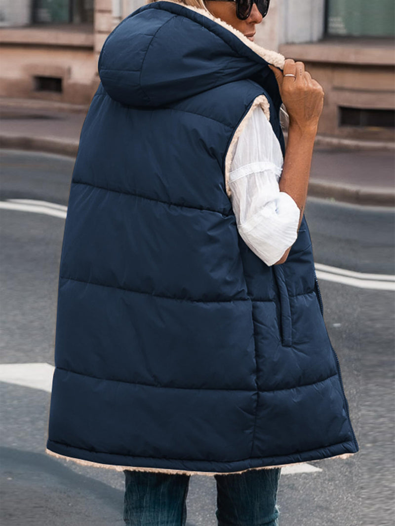 PRETTYGARDEN Womens Fall Reversible Vests Sleeveless Fleece Jacket Zip Up Hoodie Pockets Long Warm Winter Coat Outerwear