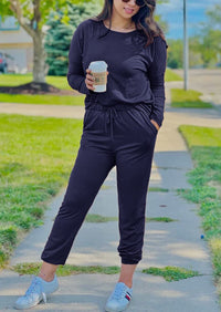 Black Two Pieces Oversized Fall Tracksuit