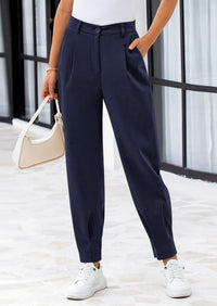 Summer High Waisted Ankle Length Trouser Slacks With Pockets