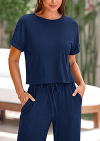Short Sleeve T-Shirt Wide Leg Pants Two Piece Sets