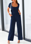 PRETTYGARDEN Casual Short Sleeve Square Neck Wide Leg Jumpsuit Rompers