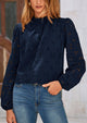Casual Embroidered Long Puff Sleeve Ruffle Eyelet Lace Blouses