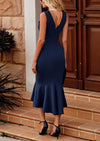 PRETTYGARDEN Women's Sleeveless Midi Bodycon Formal Dress Ruffle Mermaid Hem Elegant Cocktail Wedding Guest Midi Dresses