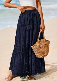 Bohemian Casual Lace Embroidered Eyelets A-Line Beach Long Dress