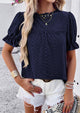 Casual Crew Neck Ruffle Short Sleeve Eyelet Babydoll Blouse