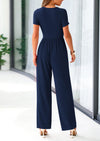 PRETTYGARDEN Casual Short Sleeve Square Neck Wide Leg Jumpsuit Rompers