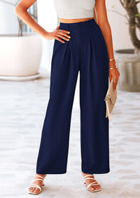 Casual Wide Leg High Elastic Waisted Long Work Pants