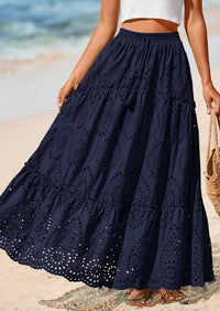 Bohemian Casual Lace Embroidered Eyelets A-Line Beach Long Dress