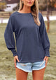 Puff Long Sleeve Crew neck Casual Basic T-shirts