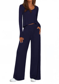 PRETTYGARDEN Women's 2 Piece Fall Sets  Casual Long Sleeve Shirts Wide Leg Pants Lounge Travel Outfits Fashion Clothing