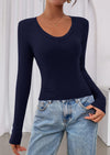 PRETTYGARDEN Womens Long Sleeve T Shirts Fall Trendy Deep V Neck Slim Fit Basic Crop Tops Casual Going Out Top