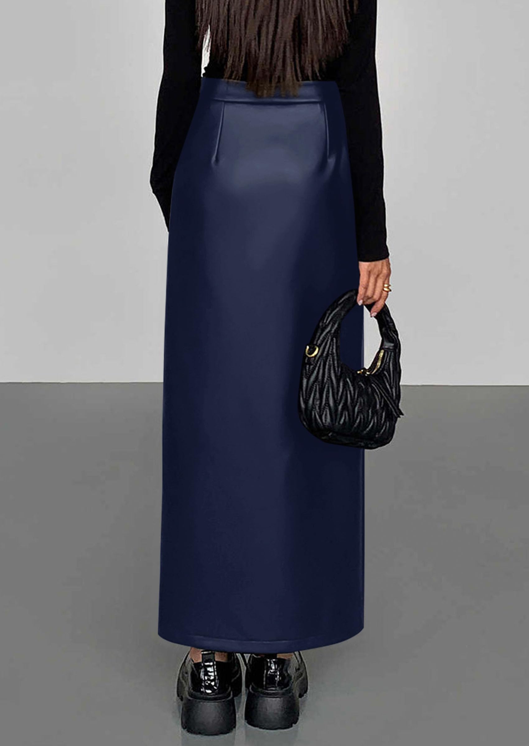 PRETTYGARDEN Womens Faux Leather Skirt Fall Bodycon High Waisted Slit Dressy Casual Winter Maxi Long Pencil Skirts