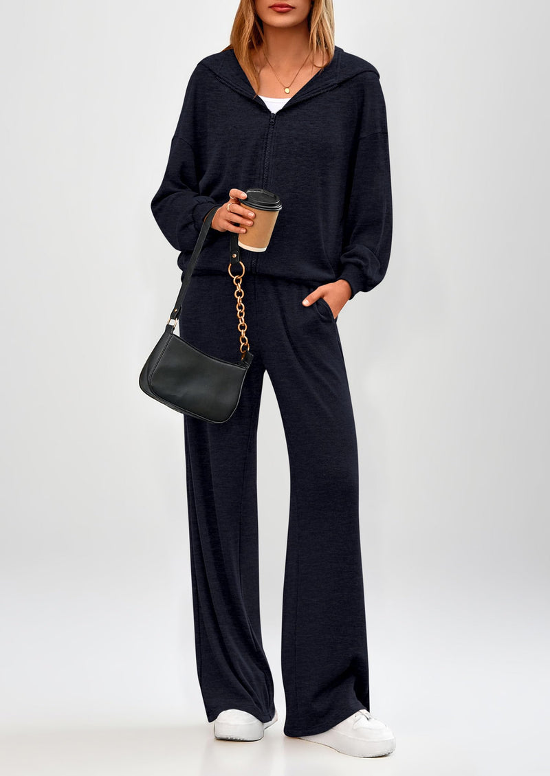 PRETTYGARDEN Women's 2 Piece Fall Lounge Sets Zip Up Hoodie Wide Leg Pants Tracksuit Matching Travel Outfits Clothes