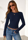PRETTYGARDEN Womens Summer Fall Long Sleeve Shirts Ribbed Knit Fitted Basic Tee Going Out Tops Underscrub Casual Outfits