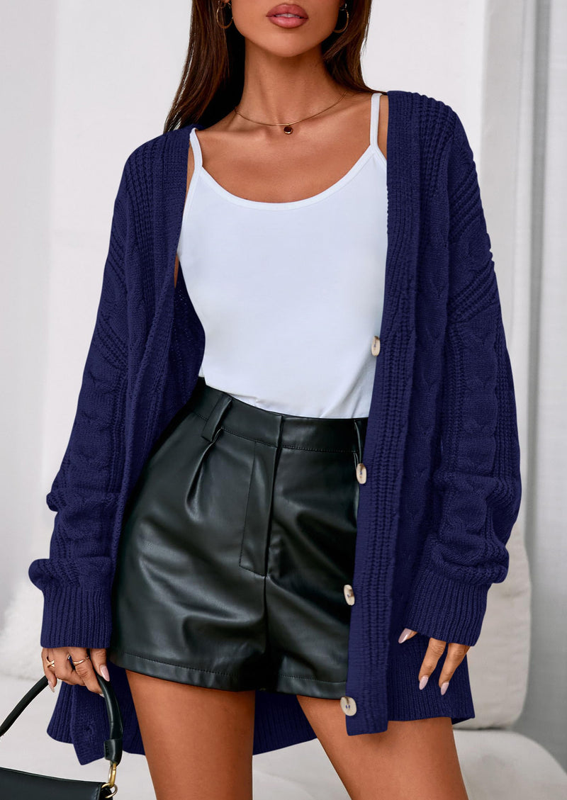 PRETTYGARDEN Women's Cable Knit Sweaters Fall Oversized Chunky Open Front Long Sleeve Cardigan Winter Coats
