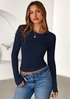 PRETTYGARDEN Womens Summer Fall Long Sleeve Shirts Ribbed Knit Fitted Basic Tee Going Out Tops Underscrub Casual Outfits
