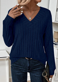 PRETTYGARDEN Fall Fashion Long Sleeve Shirts for Women Ribbed Knit V Neck Dressy Casual Lightweight Sweaters Tunic Tops