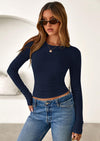 PRETTYGARDEN Womens Summer Fall Long Sleeve Shirts Ribbed Knit Fitted Basic Tee Going Out Tops Underscrub Casual Outfits