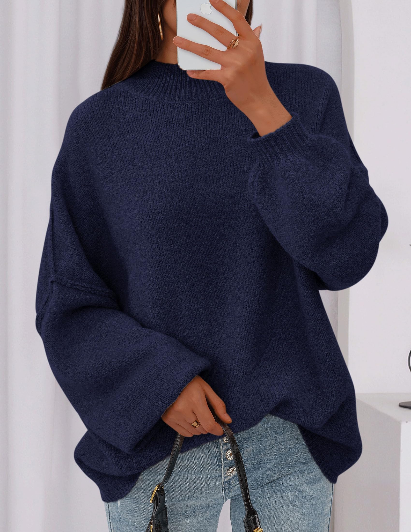 PRETTYGARDEN Women's Fall Oversized Sweaters Chunky Knit Mock Neck Long Sleeve Casual Trendy Pullover Winter Clothes PRETTYGARDEN