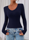 PRETTYGARDEN Womens Long Sleeve T Shirts Fall Trendy Deep V Neck Slim Fit Basic Crop Tops Casual Going Out Top