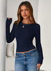 PRETTYGARDEN Womens Summer Fall Long Sleeve Shirts Ribbed Knit Fitted Basic Tee Going Out Tops Underscrub Casual Outfits