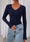 PRETTYGARDEN Womens Long Sleeve T Shirts Fall Trendy Deep V Neck Slim Fit Basic Crop Tops Casual Going Out Top