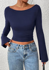PRETTYGARDEN Women's Long Sleeve Shirts Fall Going Out Tops Casual Boat Neck Bell Sleeve Ribbed Ruched Y2K Clothes