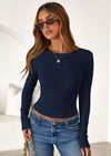 PRETTYGARDEN Womens Summer Fall Long Sleeve Shirts Ribbed Knit Fitted Basic Tee Going Out Tops Underscrub Casual Outfits
