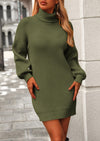 PRETTYGARDEN Sweater Dress for Women Long Puff Sleeve Turtleneck Ribbed Knit Oversized Pullover Winter Short Dress