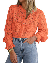 PRETTYGARDEN Women's Dressy Casual Lace Blouse Long Sleeve Button Up Shirts Tops Spring Fall Fashion Clothes