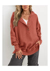 PRETTYGARDEN Womens Fashion Oversized Long Sleeve Hoodie Button Down V Neck Sweatshirt Side Slit Casual Pullover Tops