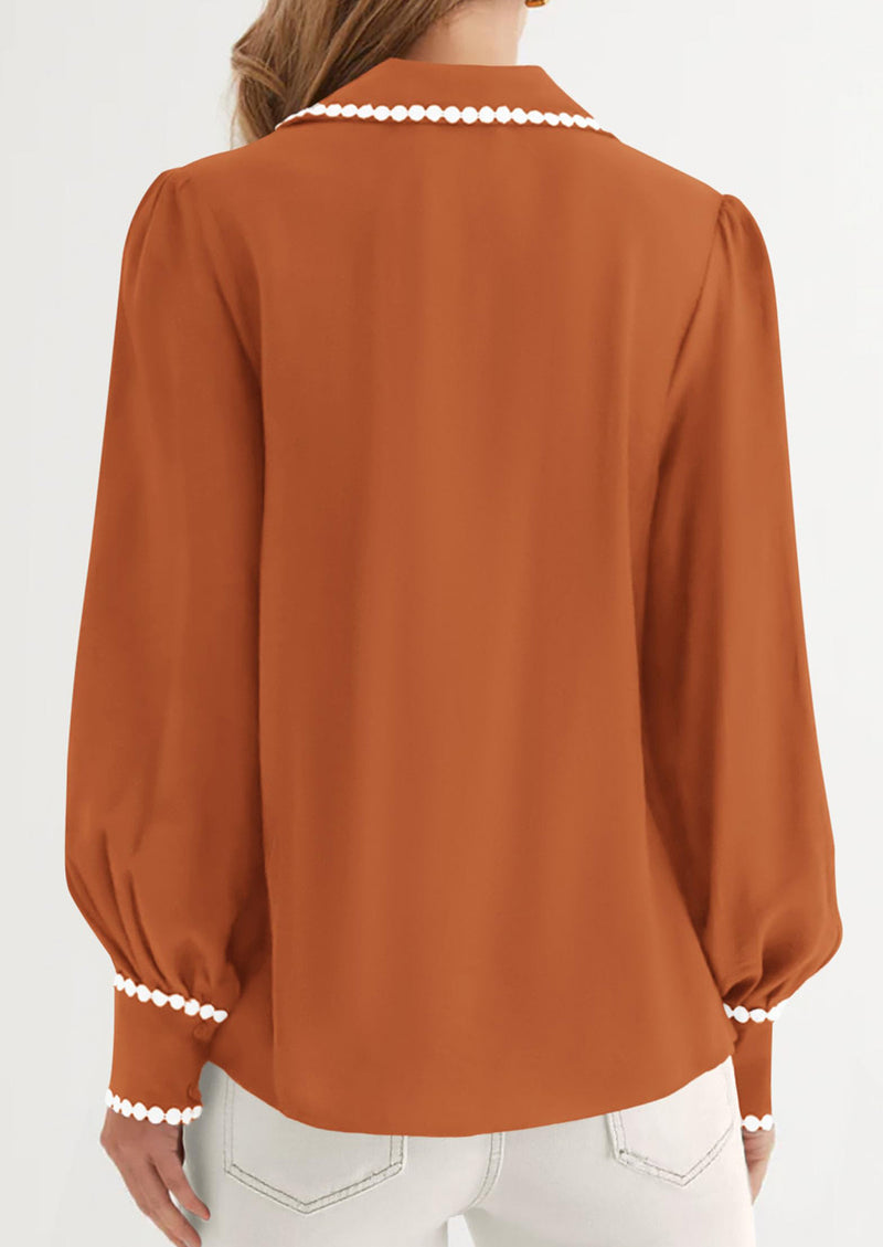 PRETTYGARDEN Womens Long Sleeve Button Down Shirts Trendy V Neck Loose Fit Fall Tops Collared Dressy Casual Blouses