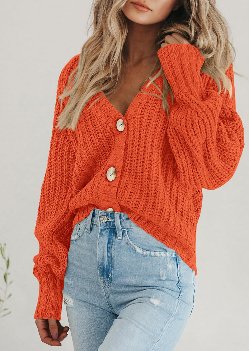 PRETTYGARDEN Women's Chunky Knit Open Front Sweater Long Sleeve Button Loose Short Cardigan Outerwear Coats