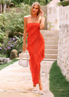 PRETTYGARDEN Womens Summer Strapless Maxi Dresses Ruffle Tube Asymmetrical Party Cocktail Formal Bodycon Long Dress