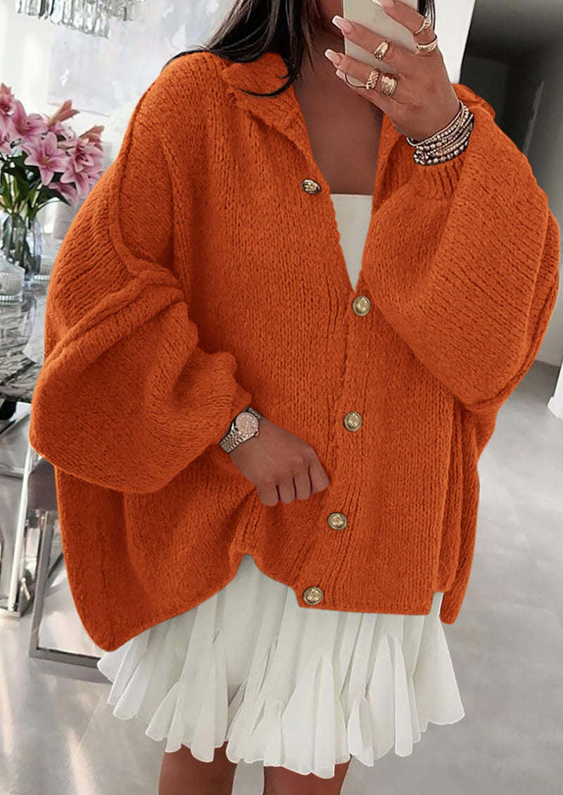 PRETTYGARDEN Women's Winter Button Down Cardigan Sweaters Mock Neck Lantern Long Sleeve Chunky Knit Jacket Trendy Outerwear