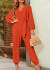 PRETTYGARDEN Women's Fall Jumpsuits Dressy Casual Pants Romper Spring Long Sleeve V Neck Belt Pockets One Piece Outfits